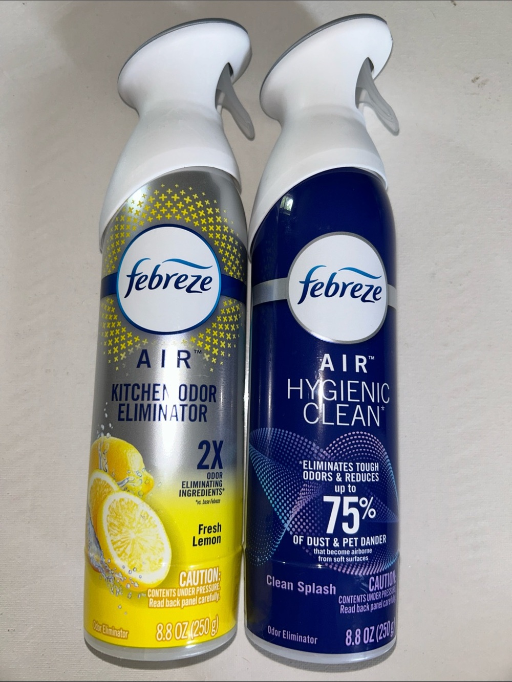 2x NWT Febreze Fresh Lemon & Hygienic Clean Duo — Yellow and Blue Cans